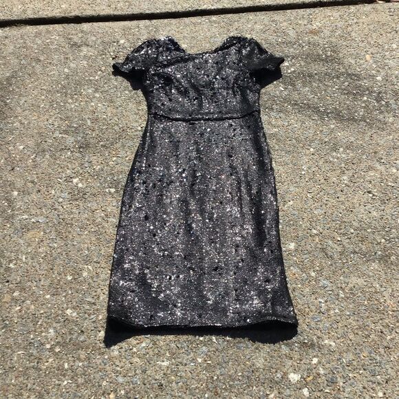 BCBGMAXAZRIA BETTY Elegant Black Sequin Dress - Picture 3 of 10
